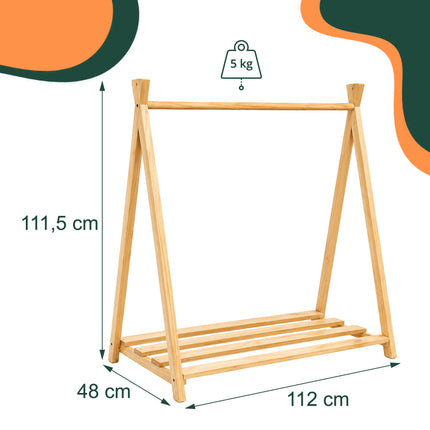 Children's Pine Clothes Rack, Natural Finish, 111.5 cm