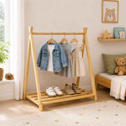 Children's Pine Clothes Rack, Natural Finish, 111.5 cm