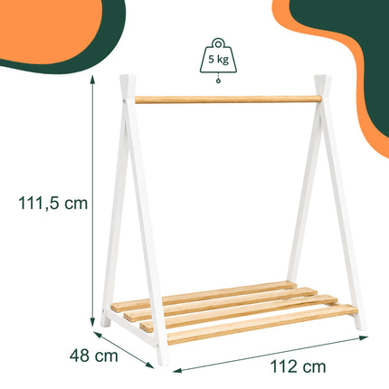 Dětský borovicový stojan na oblečení – přírodní bílá, 111.5 cm