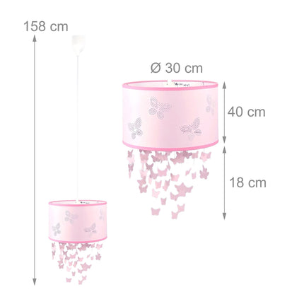 Rosa Schmetterling-Pendelleuchte mit Mobile für Kinder
