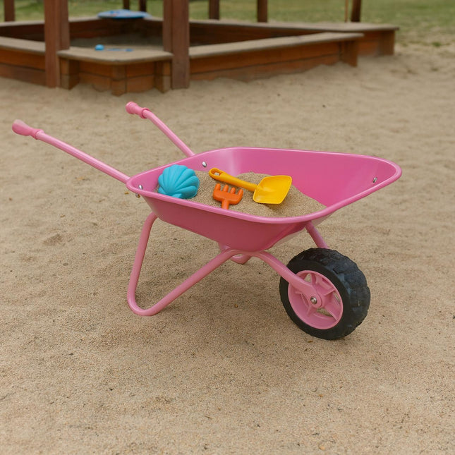 Kinder-Schubkarre aus Metall (rosa) – Gummirad, Griffe