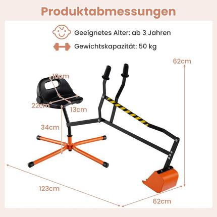 Children's Ride-On Digger with 360 Rotating Seat, Metal