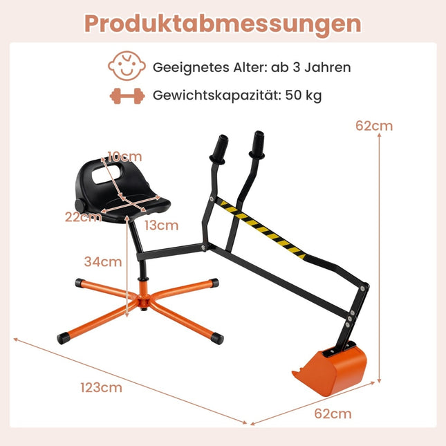 Kinder-Rutschbagger mit 360° drehbarem Sitz, Metall