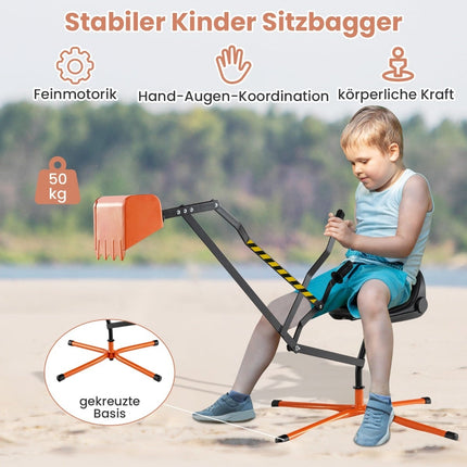 Children's Ride-On Digger with 360 Rotating Seat, Metal