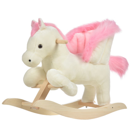 Kinderhobbelpaard Baby-schommeldier met geluiden Handgrepen voor 18-36 maanden Pluche Wit Roze 70x28x57 cm