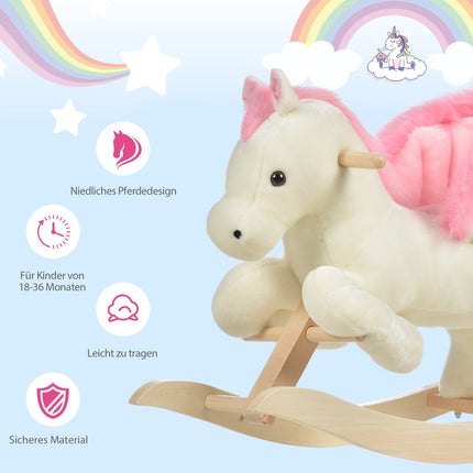 Kinderhobbelpaard Baby-schommeldier met geluiden Handgrepen voor 18-36 maanden Pluche Wit Roze 70x28x57 cm