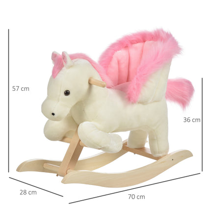Kinderhobbelpaard Baby-schommeldier met geluiden Handgrepen voor 18-36 maanden Pluche Wit Roze 70x28x57 cm