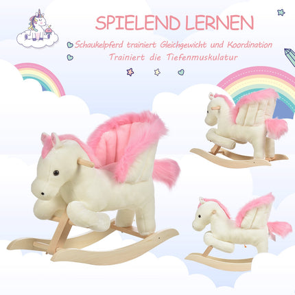 Kinderhobbelpaard Baby-schommeldier met geluiden Handgrepen voor 18-36 maanden Pluche Wit Roze 70x28x57 cm