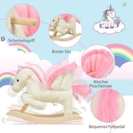 Kinderhobbelpaard Baby-schommeldier met geluiden Handgrepen voor 18-36 maanden Pluche Wit Roze 70x28x57 cm
