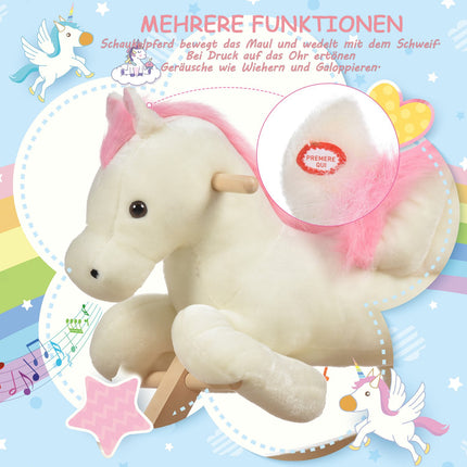 Kinderhobbelpaard Baby-schommeldier met geluiden Handgrepen voor 18-36 maanden Pluche Wit Roze 70x28x57 cm