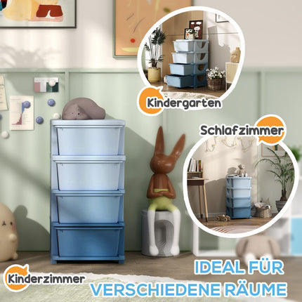 Kinderkamerladekast, 4-laags speelgoedorganizer, speelgoedopberger, blauw