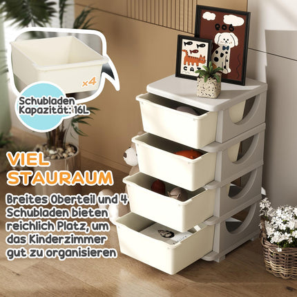 Commode pour chambre d'enfant, organiseur de jouets à 4 niveaux, rangement de jouets, blanc crème