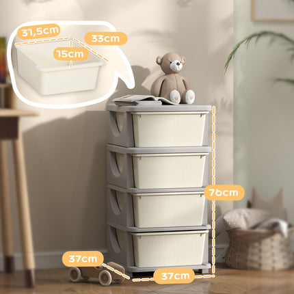Commode pour chambre d'enfant, organiseur de jouets à 4 niveaux, rangement de jouets, blanc crème