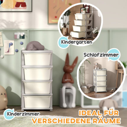 Commode pour chambre d'enfant, organiseur de jouets à 4 niveaux, rangement de jouets, blanc crème