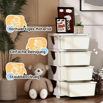 Commode pour chambre d'enfant, organiseur de jouets à 4 niveaux, rangement de jouets, blanc crème