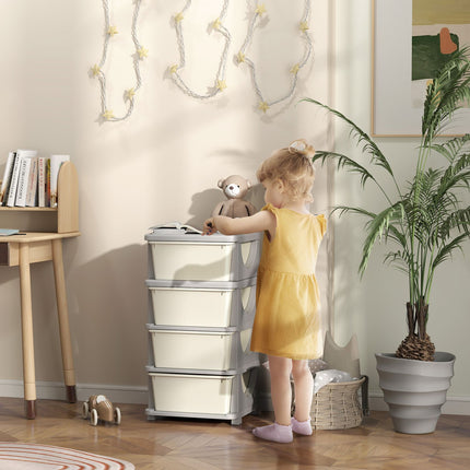 Commode pour chambre d'enfant, organiseur de jouets à 4 niveaux, rangement de jouets, blanc crème