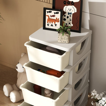 Commode pour chambre d'enfant, organiseur de jouets à 4 niveaux, rangement de jouets, blanc crème