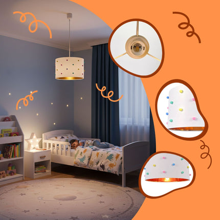 Kinderzimmerlampe mit bunten Pompons