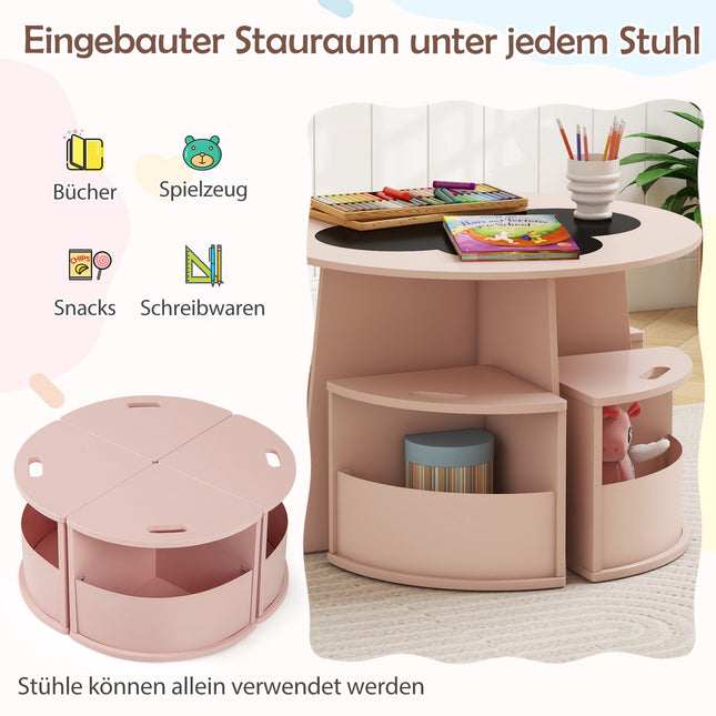 Children's Round Table and Chair Set with Storage, Pink