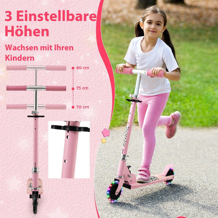 Trottinette pour enfants à deux roues avec roues clignotantes, support et jouet pour tout-petits, rose