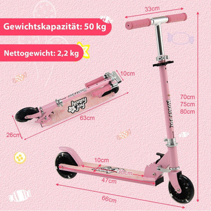 Trottinette pour enfants à deux roues avec roues clignotantes, support et jouet pour tout-petits, rose