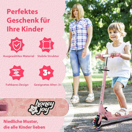 Trottinette pour enfants à deux roues avec roues clignotantes, support et jouet pour tout-petits, rose