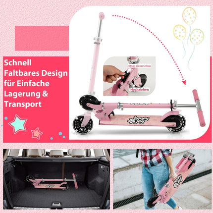 Trottinette pour enfants à deux roues avec roues clignotantes, support et jouet pour tout-petits, rose