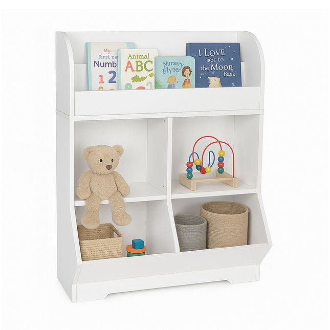 Kinderregal mit 4 Fächern und 2 Bücherablagen