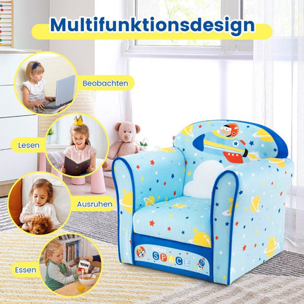 Kindersofa Kleinkindersofa Polstersessel Armlehne Sessel mit Massivholzgestell 50x40x44cm (Raumschiff)