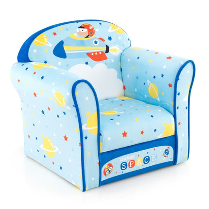 Kindersofa Kleinkindersofa Polstersessel Armlehne Sessel mit Massivholzgestell 50x40x44cm (Raumschiff)