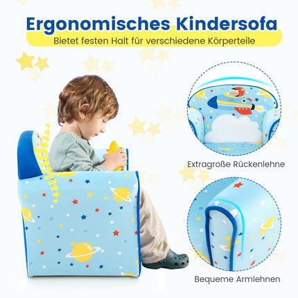 Kindersofa Kleinkindersofa Polstersessel Armlehne Sessel mit Massivholzgestell 50x40x44cm (Raumschiff)