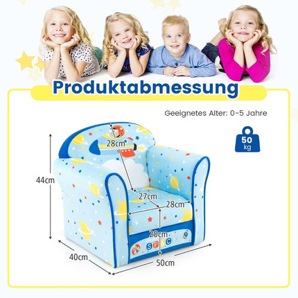 Kindersofa Kleinkindersofa Polstersessel Armlehne Sessel mit Massivholzgestell 50x40x44cm (Raumschiff)