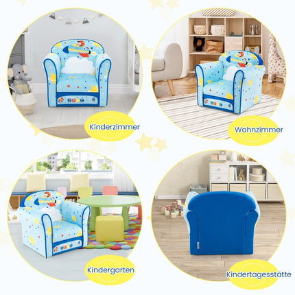 Kindersofa Kleinkindersofa Polstersessel Armlehne Sessel mit Massivholzgestell 50x40x44cm (Raumschiff)