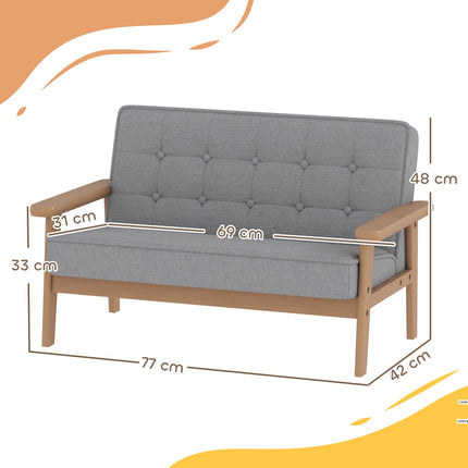 Kindersofa, Samtoptik, Holzrahmen, Alter 3-15, Grau
