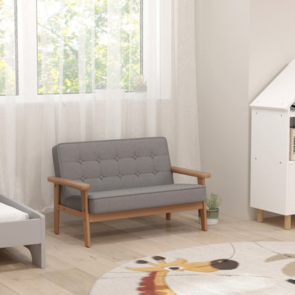 Kindersofa, Samtoptik, Holzrahmen, Alter 3-15, Grau