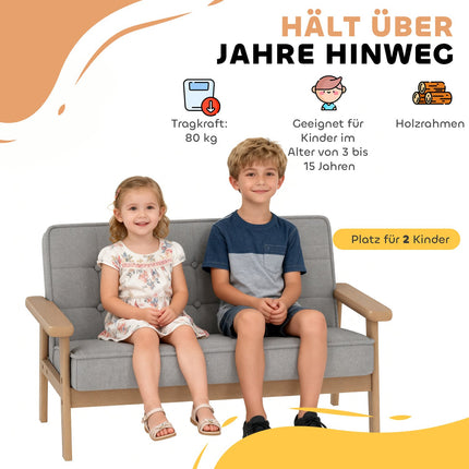 Kindersofa, Samtoptik, Holzrahmen, Alter 3-15, Grau