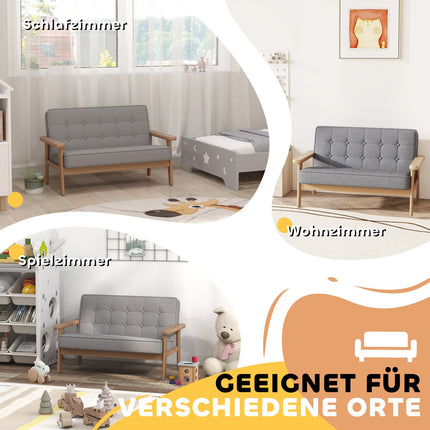 Kindersofa, Samtoptik, Holzrahmen, Alter 3-15, Grau