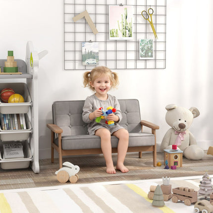 Kindersofa, Samtoptik, Holzrahmen, Alter 3-15, Grau