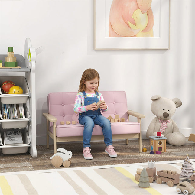 Kindersofa, Samt-Optik, Holzrahmen, 3-15 Jahre, Rosa