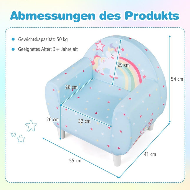 Children's Sofa with Backrest & Armrest, Unicorn Design