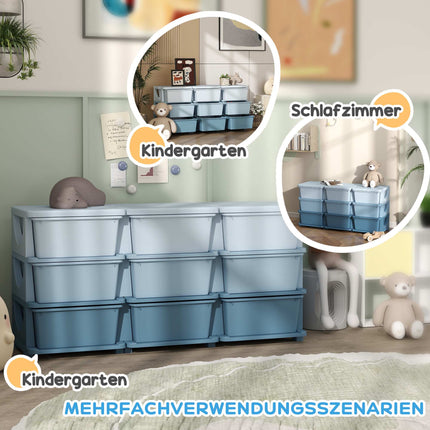 Dětský úložný box, 9 zásuvek, modrý, plast