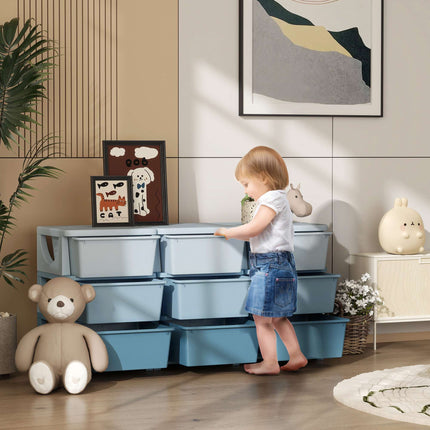 Dětský úložný box, 9 zásuvek, modrý, plast