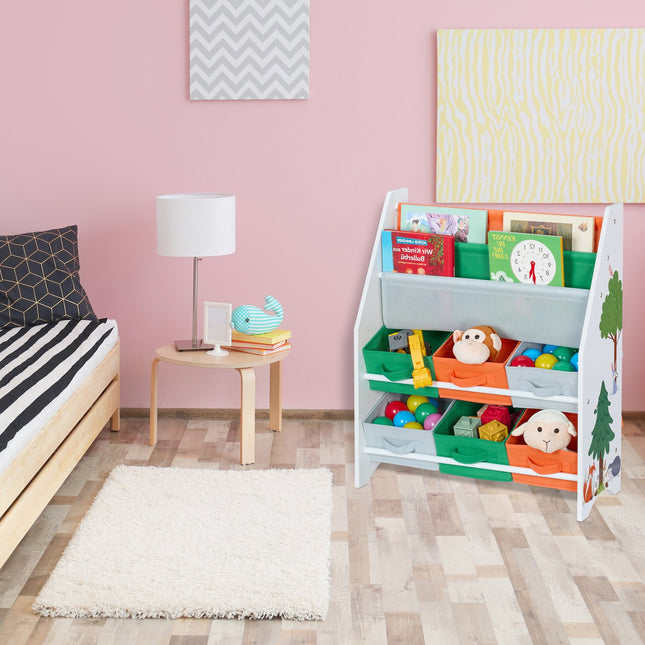 Children's Storage Shelf with 6 Boxes and 2 Compartments