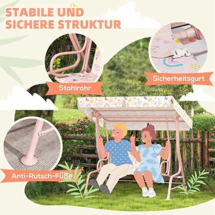 Dětská houpací sedačka, ocelový rám, 2místná, růžová
