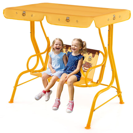 Kinderschaukel mit verstellbarem Verdeck, Metallgestell, Gelb