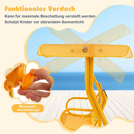 Kinderschaukel mit verstellbarem Verdeck, Metallgestell, Gelb