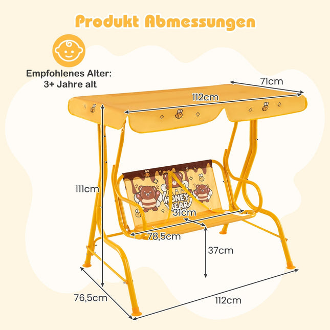 Kinderschaukel mit verstellbarem Verdeck, Metallgestell, Gelb