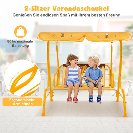Kinderschaukel mit verstellbarem Verdeck, Metallgestell, Gelb