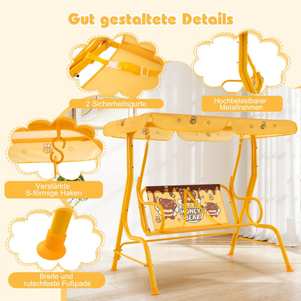 Kinderschaukel mit verstellbarem Verdeck, Metallgestell, Gelb