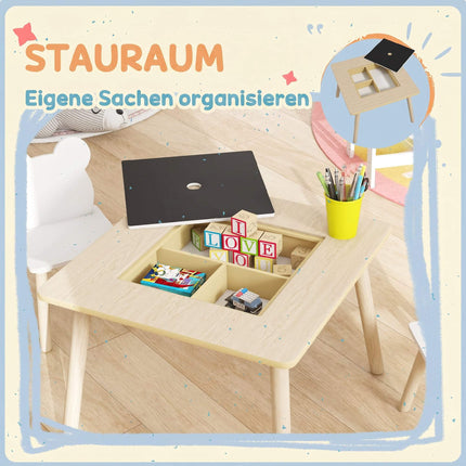 Kindertischgarnitur mit 2 Bärenstühlen, Stauraum, für Kinder von 3-6 Jahren